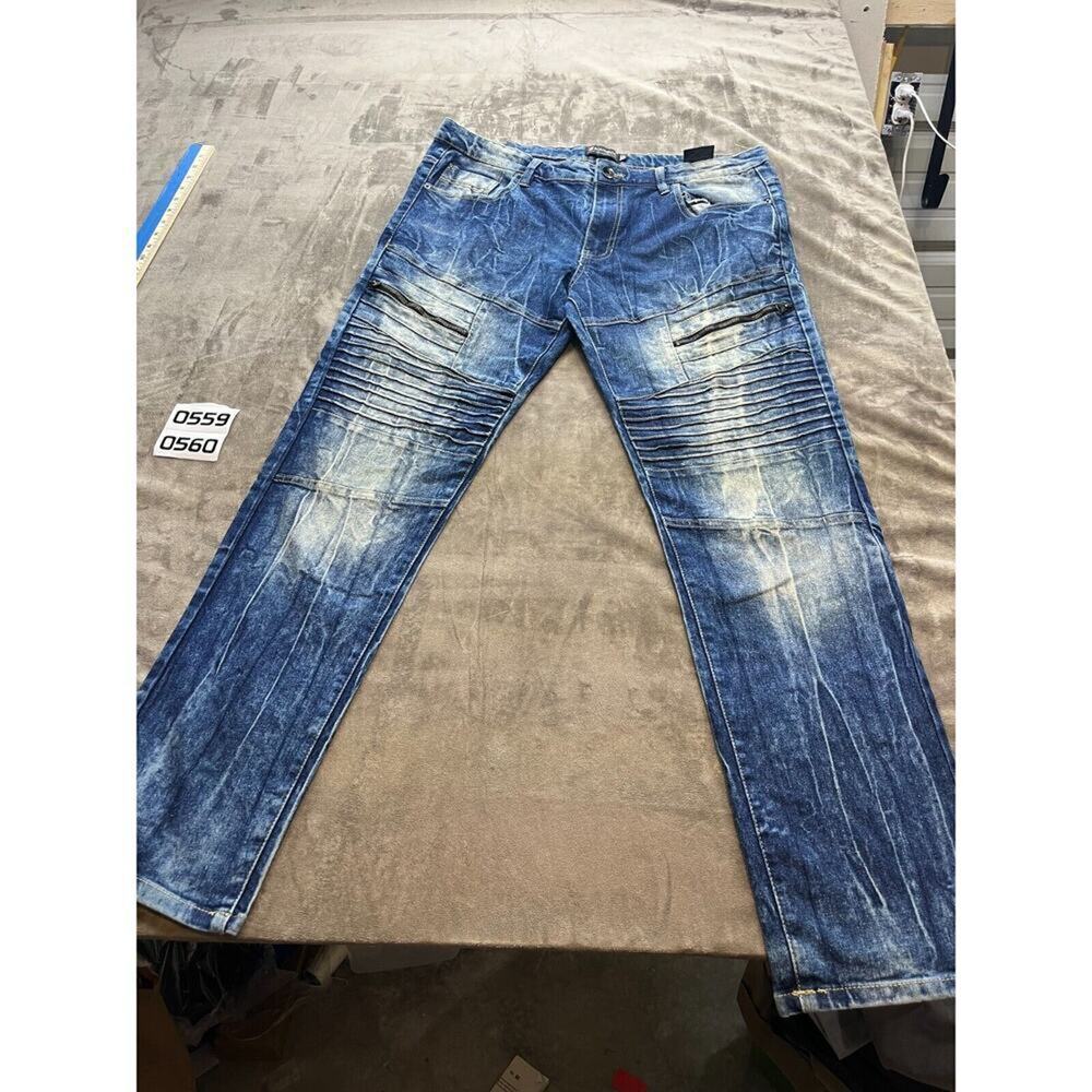 Southpole‎ Mens Jeans Size 38x32 Blue Denim Skinny Moto Biker Distressed Stretch